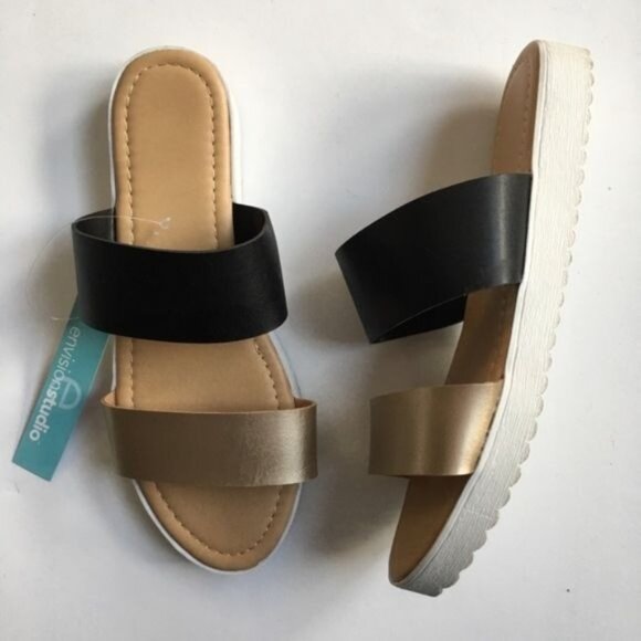 Envision Studio Black Gold Platform Sandals New - Picture 3 of 5